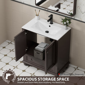 Retro 30" Freestanding Bathroom Vanity Combo with Single Undermount Sink, French Style