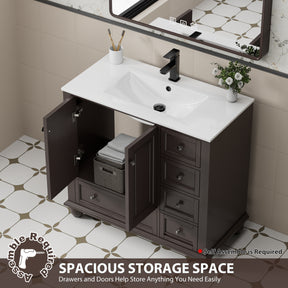 Retro 36" Freestanding Bathroom Vanity Combo with Single Undermount Sink, French Style