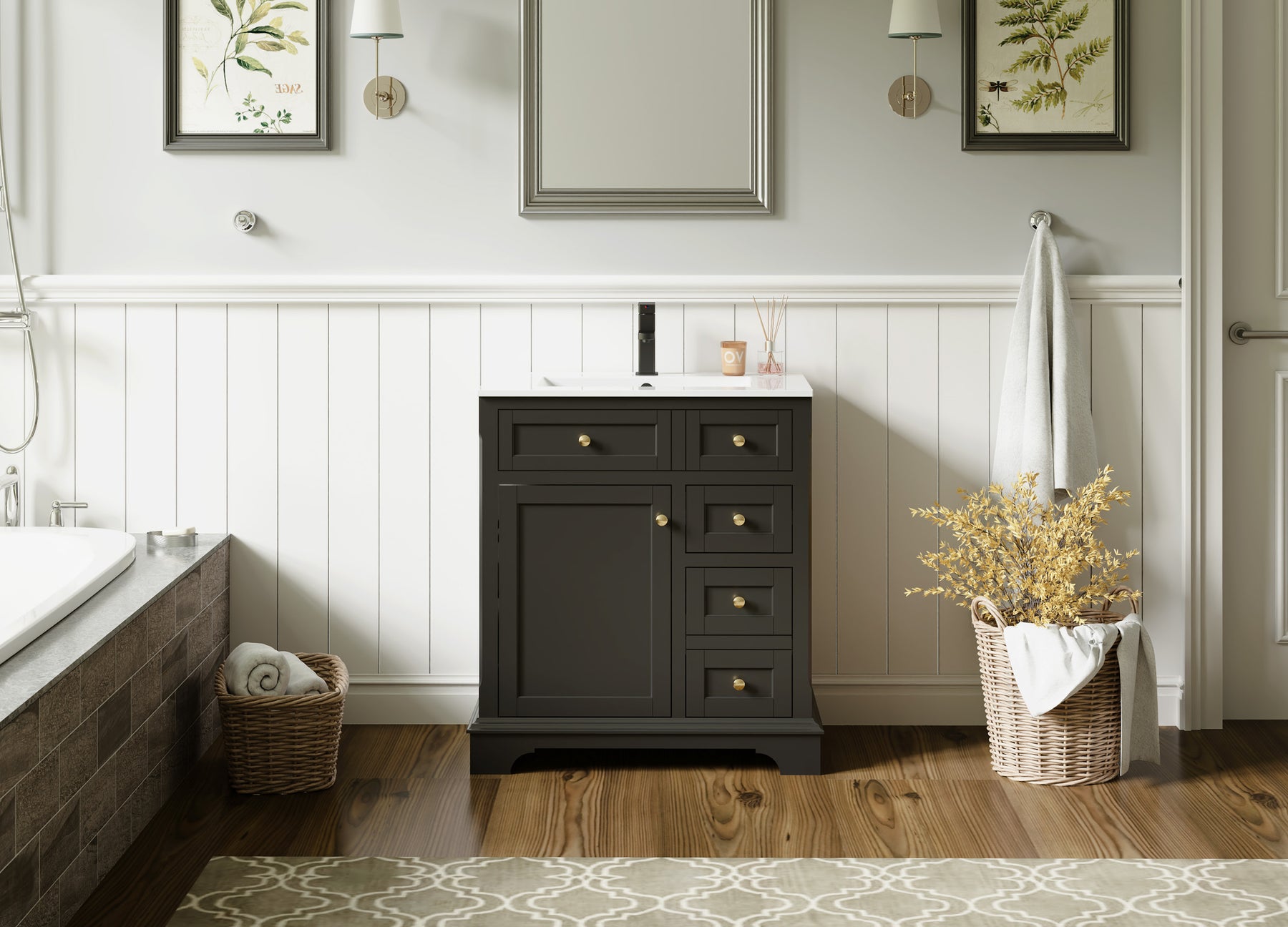 Retro 30" Freestanding Bathroom Vanity Combo with Single Undermount Sink, Arch Style