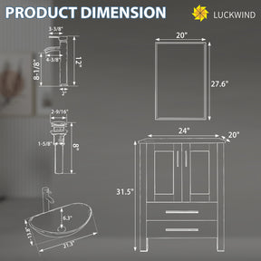 Classic 24" Freestanding Bathroom Vanity Combo with Single Sink & Mirror