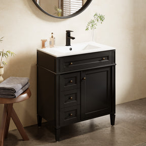 Retro 30" Freestanding Bathroom Vanity Combo with Single Undermount Sink, Square Column