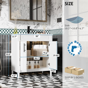 Retro 30" Freestanding Bathroom Vanity Combo with Single Undermount Sink, Column Style