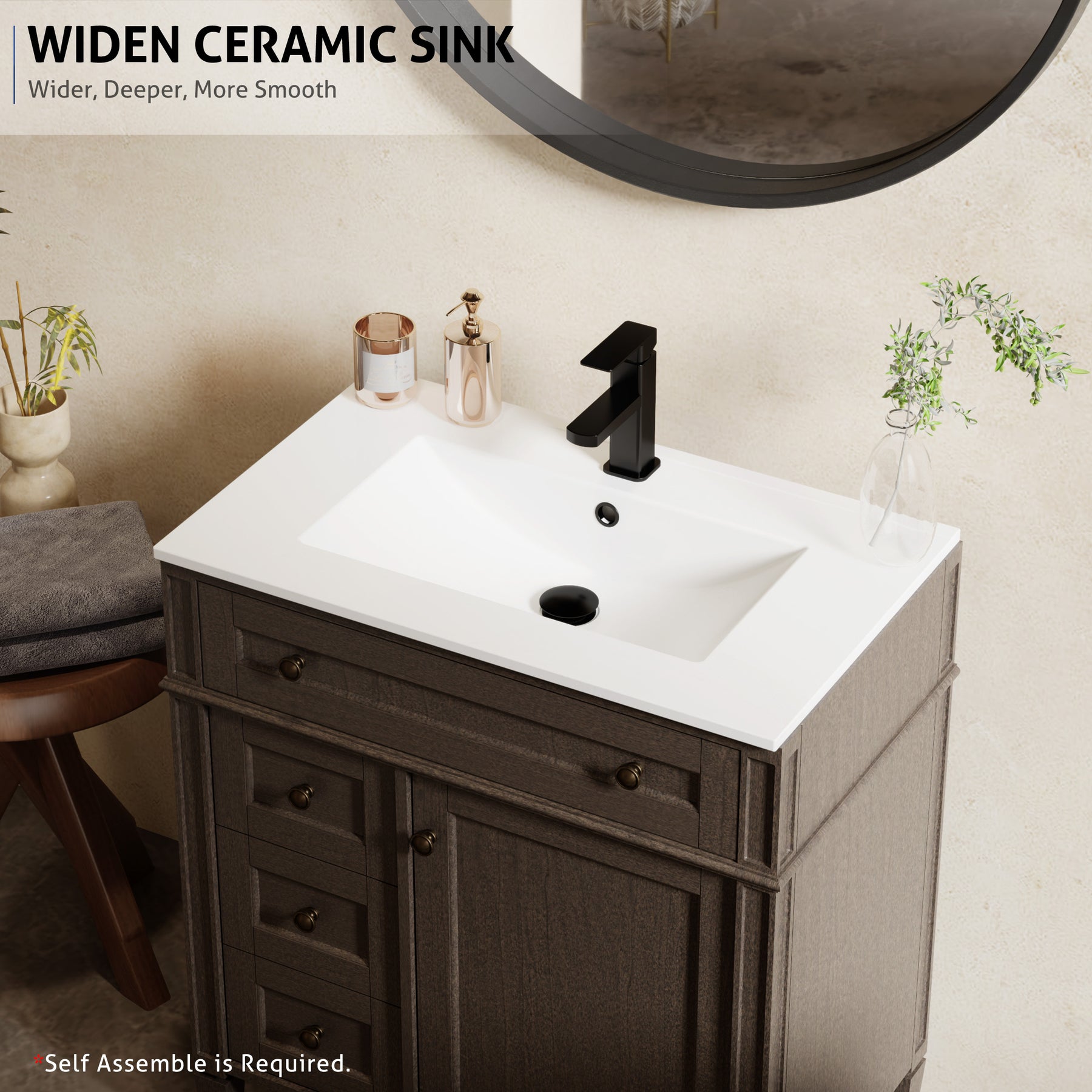 Retro 30" Freestanding Bathroom Vanity Combo with Single Undermount Sink, Square Column