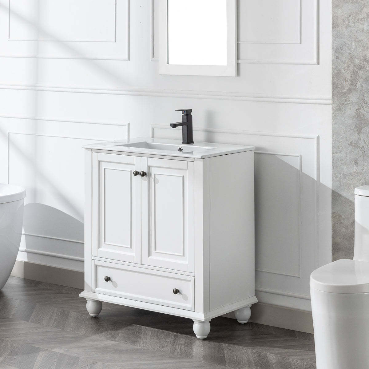 Retro 30" Freestanding Bathroom Vanity Combo with Single Undermount Sink, French Style