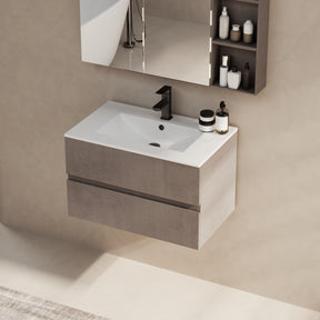 Minimalist 30" Cement Grey Wall Mounted Bathroom Vanity Combo with Single Undermount Sink