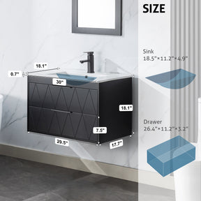 Linear 30" Wall Mounted Bathroom Vanity Combo with Single Undermount Sink