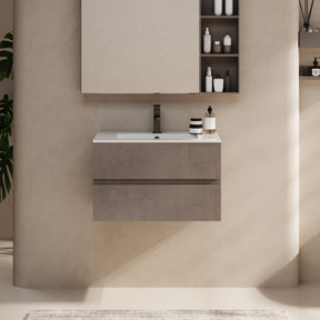 Minimalist 30" Cement Grey Wall Mounted Bathroom Vanity Combo with Single Undermount Sink