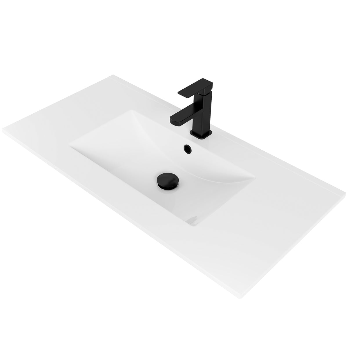 Bathroom Vessel Sink Undermount Combo Ceramic Bowl & Faucet & Pop Up Drain - White