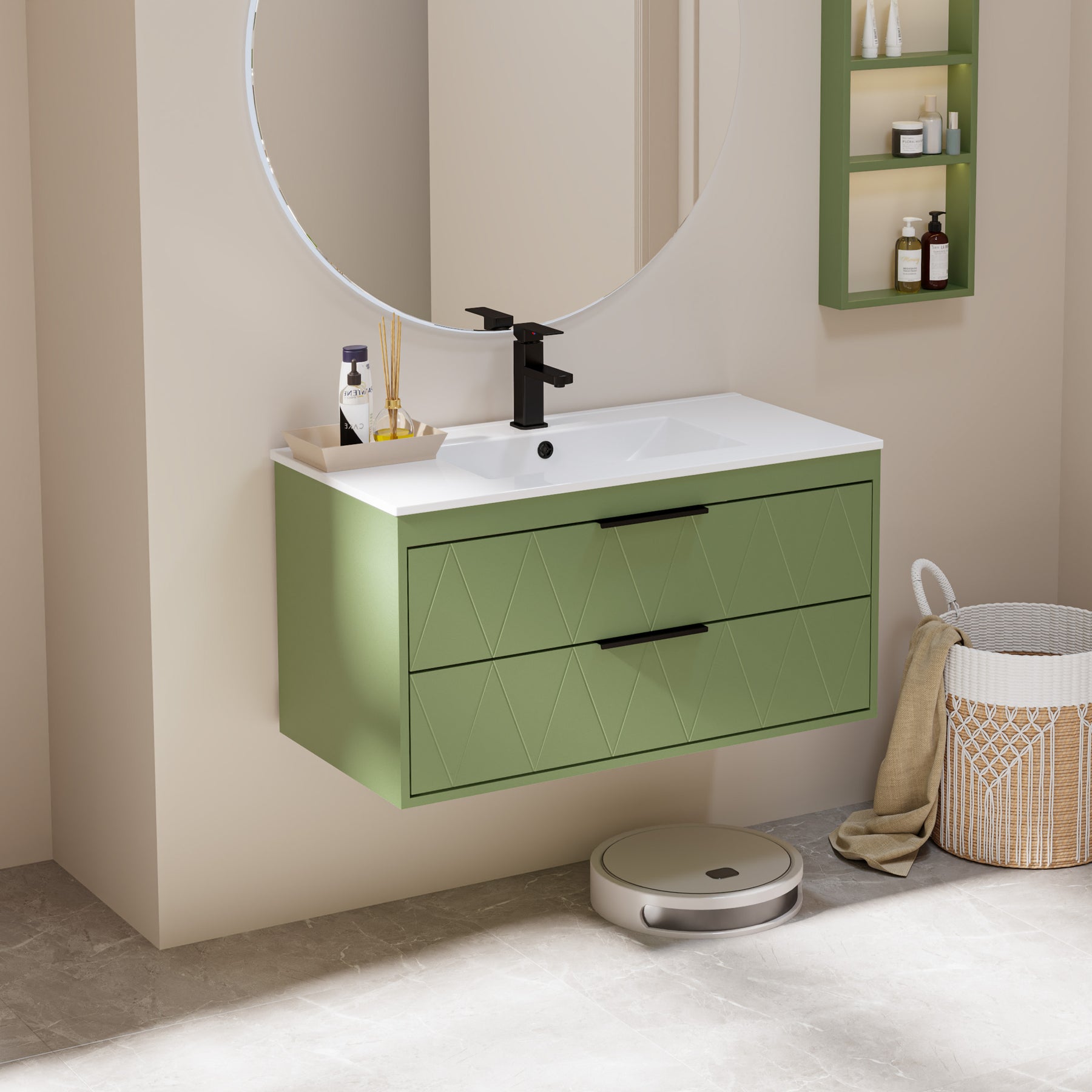 Linear 36" Wall Mounted Bathroom Vanity Combo with Single Undermount Sink