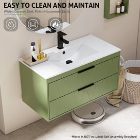 Linear 36" Wall Mounted Bathroom Vanity Combo with Single Undermount Sink