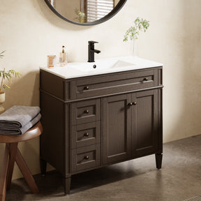 Retro 36" Freestanding Bathroom Vanity Combo with Single Undermount Sink, Square Column