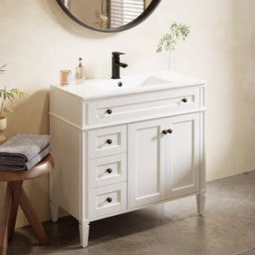 Retro 36" Freestanding Bathroom Vanity Combo with Single Undermount Sink, Square Column