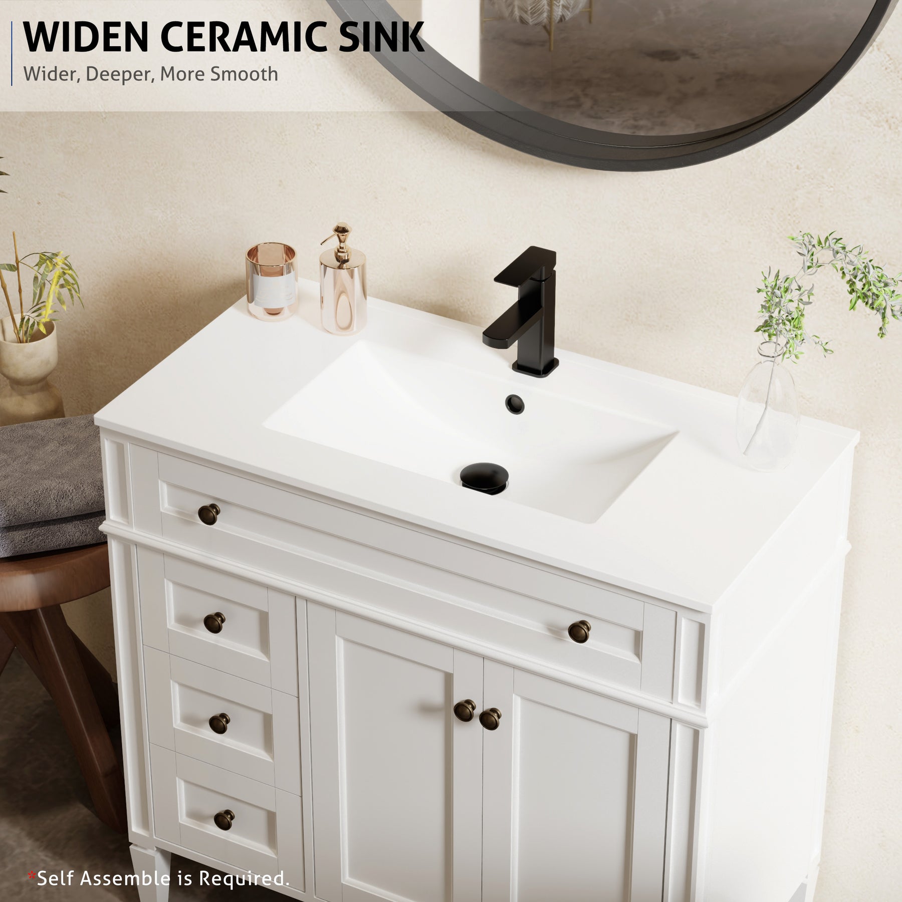 Retro 36" Freestanding Bathroom Vanity Combo with Single Undermount Sink, Square Column