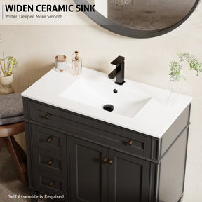 Retro 36" Freestanding Bathroom Vanity Combo with Single Undermount Sink, Square Column