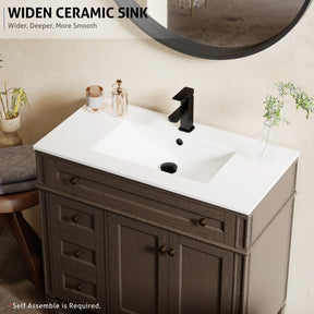 Retro 36" Freestanding Bathroom Vanity Combo with Single Undermount Sink, Square Column