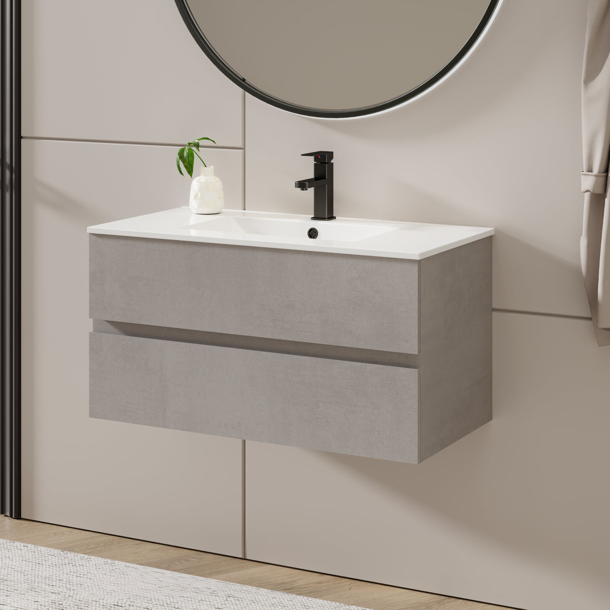 36" Wall Mounted Bathroom Vanity Combo with Single Undermount Sink — Cement Grey