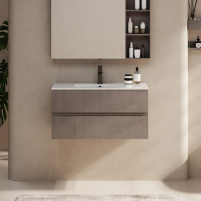 Minimalist  36" Cement Grey Wall Mounted Bathroom Vanity Combo with Single Undermount Sink