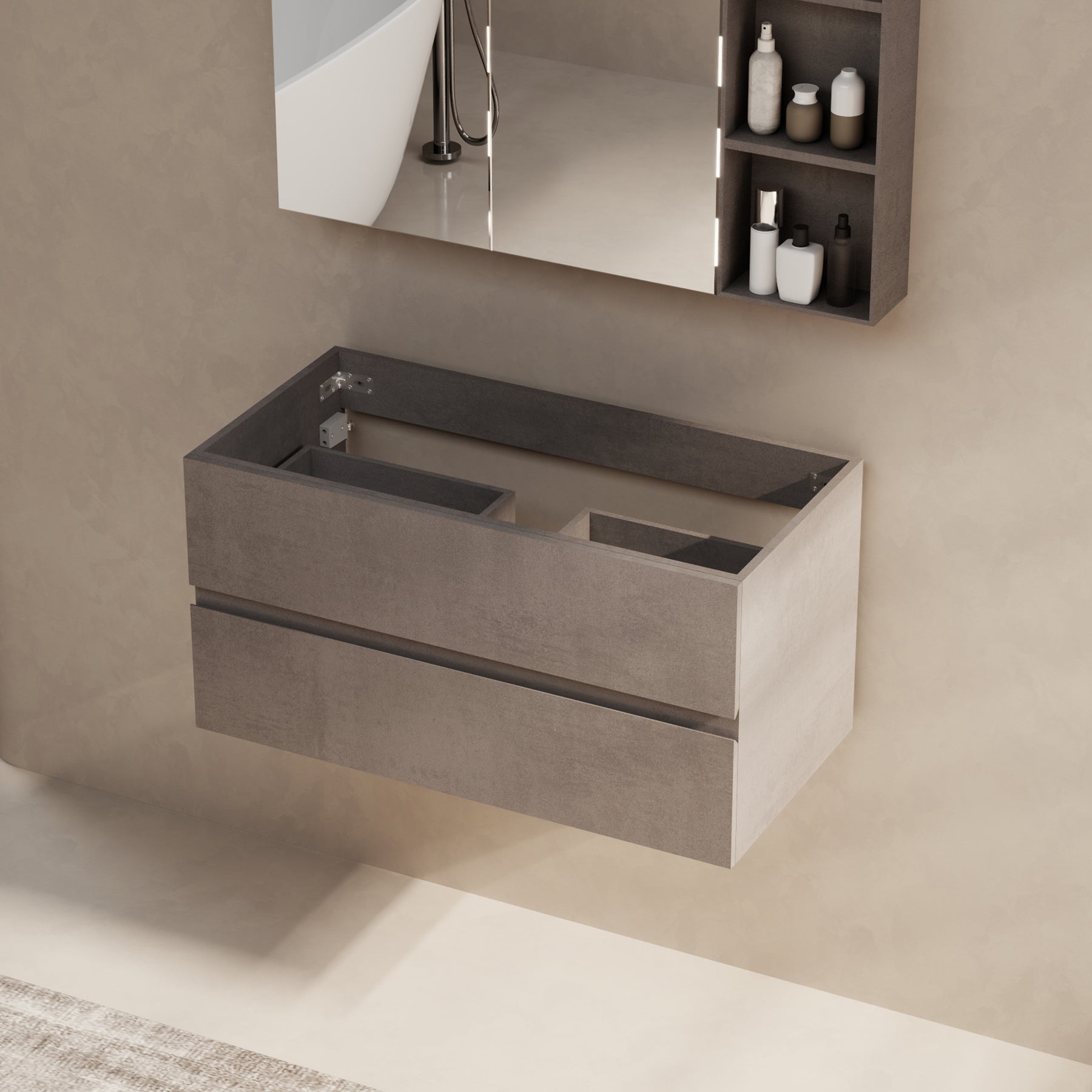 Minimalist  36" Cement Grey Wall Mounted Bathroom Vanity Combo with Single Undermount Sink