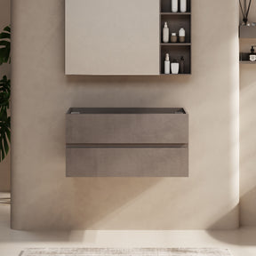 Minimalist  36" Cement Grey Wall Mounted Bathroom Vanity Combo with Single Undermount Sink