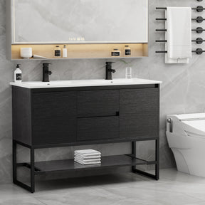 Industrial 48" Freestanding Bathroom Vanity Combo with Double Undermount Sinks and Metal Frame