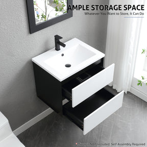 Minimalist 24" Panda Color Wall Mounted Bathroom Vanity Combo with Single Undermount Sink