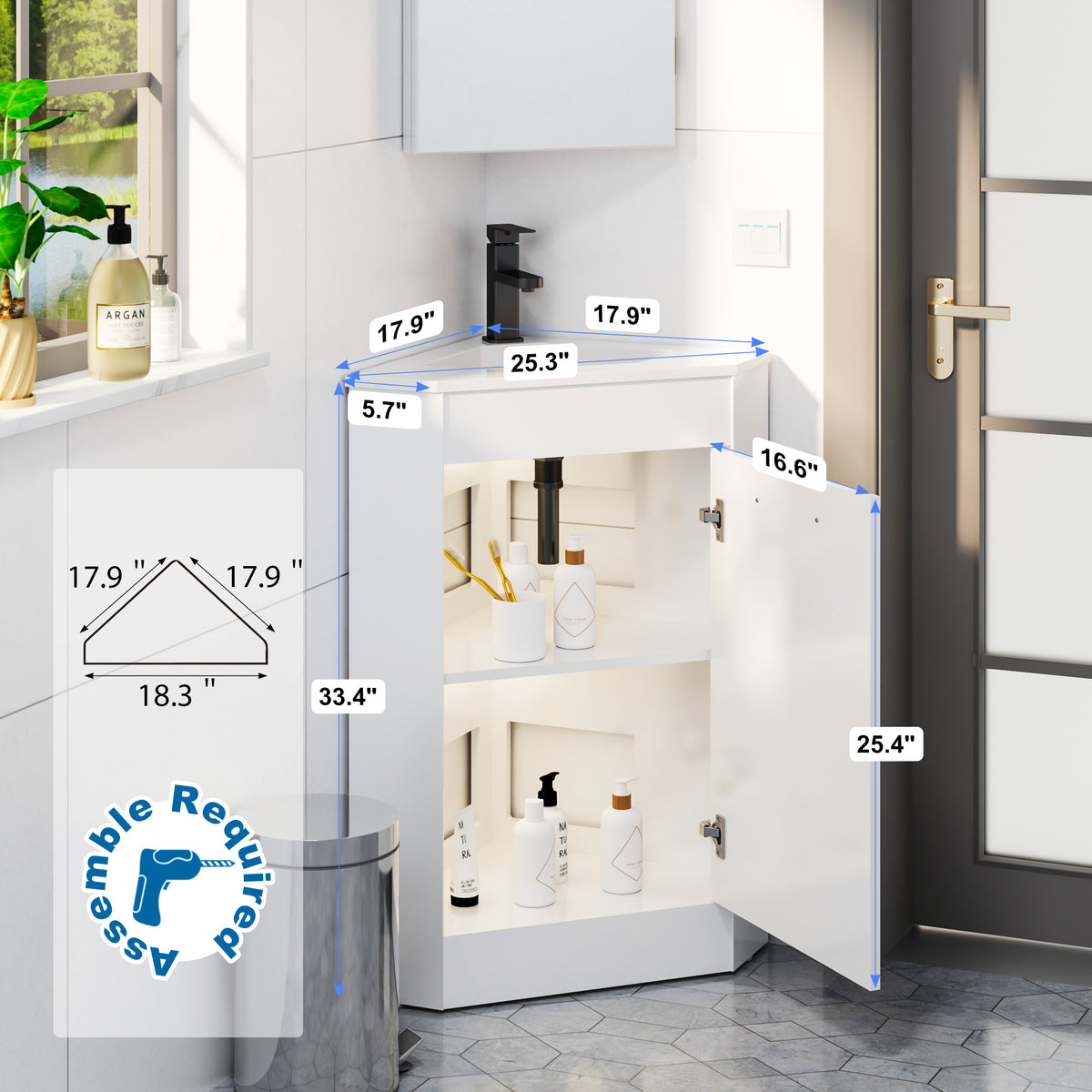 Corner 26" Freestanding Bathroom Vanity Combo with Single Undermount Sink