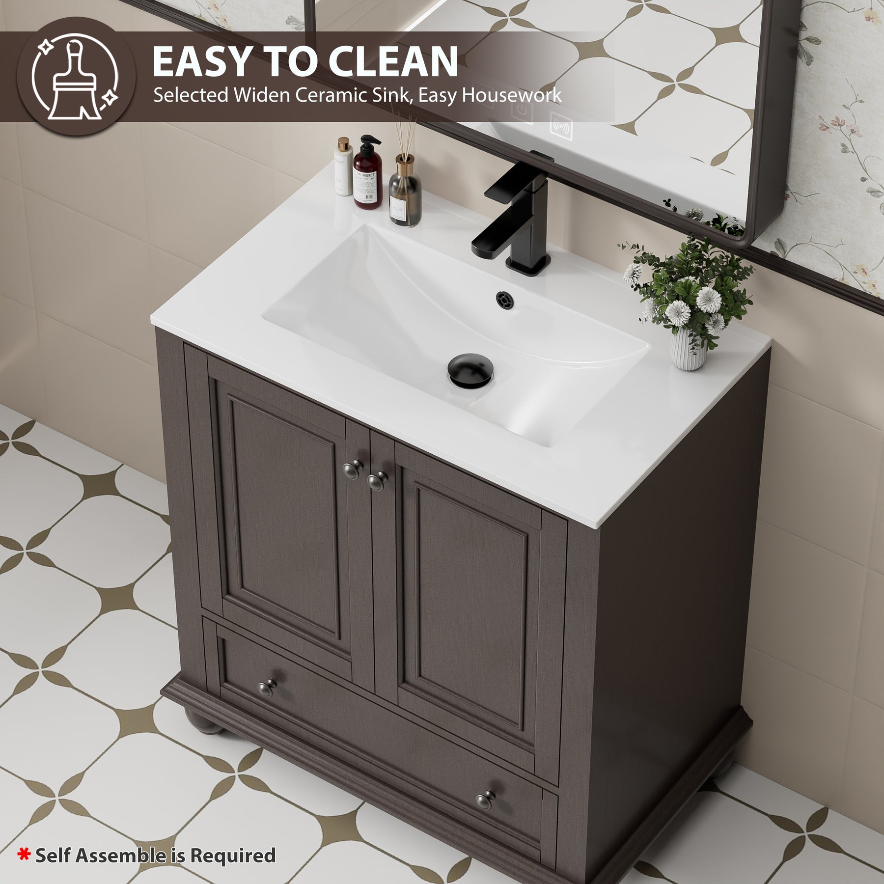 Retro 30" Freestanding Bathroom Vanity Combo with Single Undermount Sink, French Style