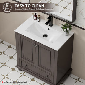 Retro 30" Freestanding Bathroom Vanity Combo with Single Undermount Sink, French Style