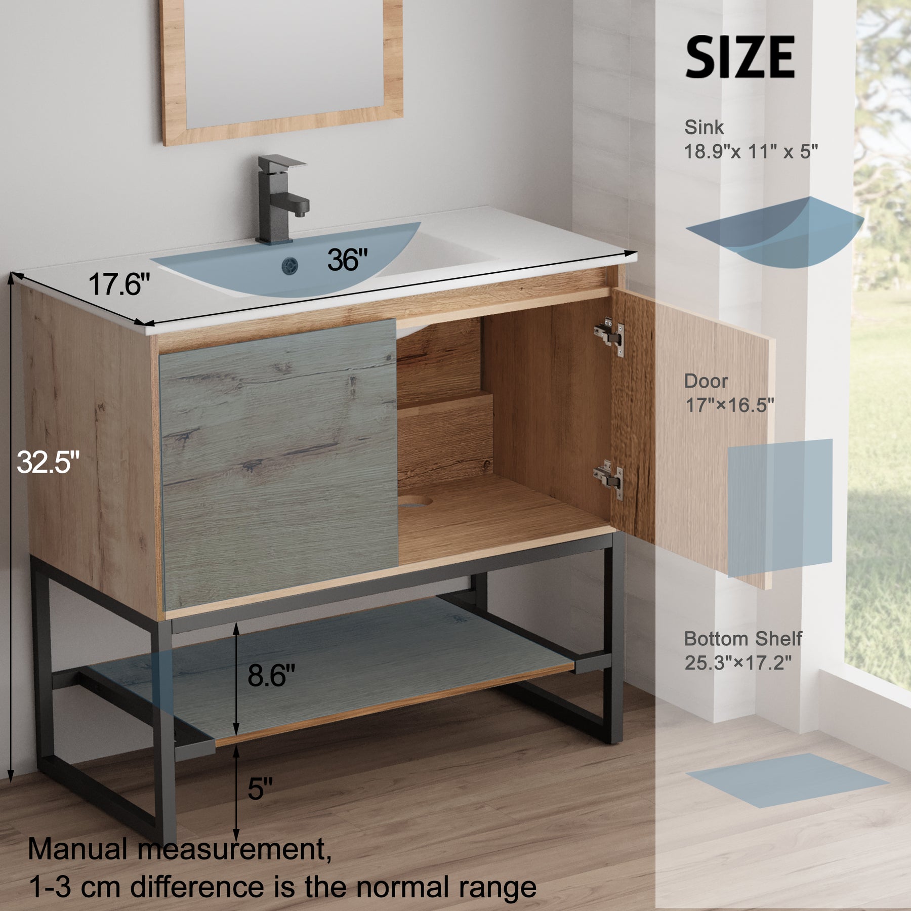 Industrial 36" Freestanding Bathroom Vanity Combo with Single Undermount Sink and Metal Frame