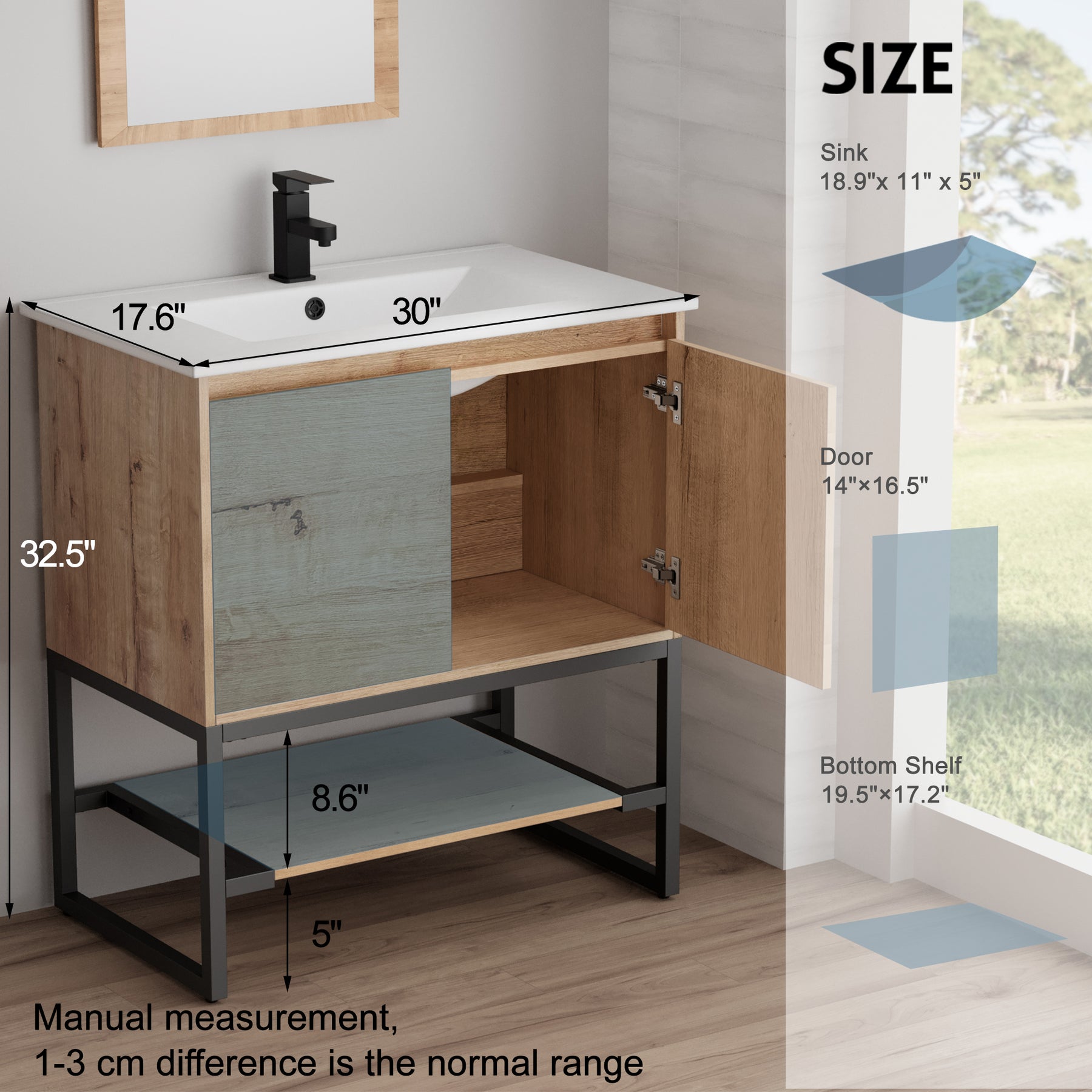 Industrial 30" Bathroom Vanity Combo with Single Undermount Sink and Metal Frame