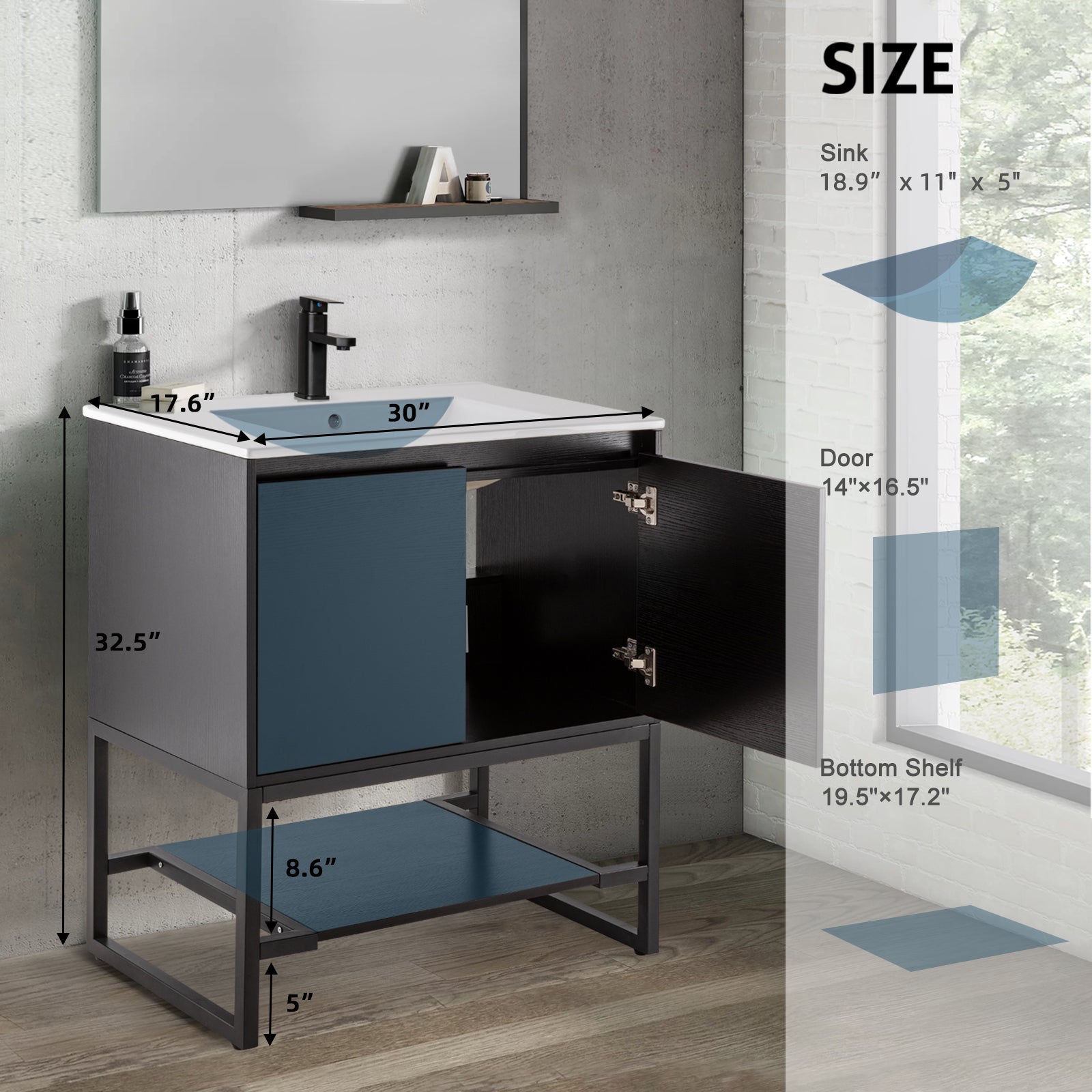 Industrial 30" Bathroom Vanity Combo with Single Undermount Sink and Metal Frame