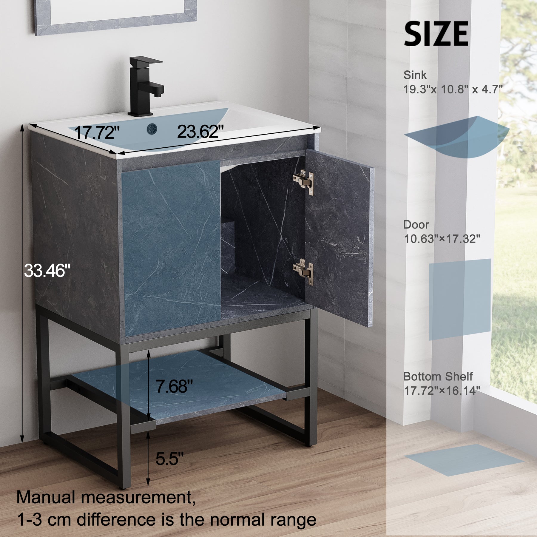 Industrial 24" Bathroom Vanity Combo with Single Undermount Sink and Metal Frame