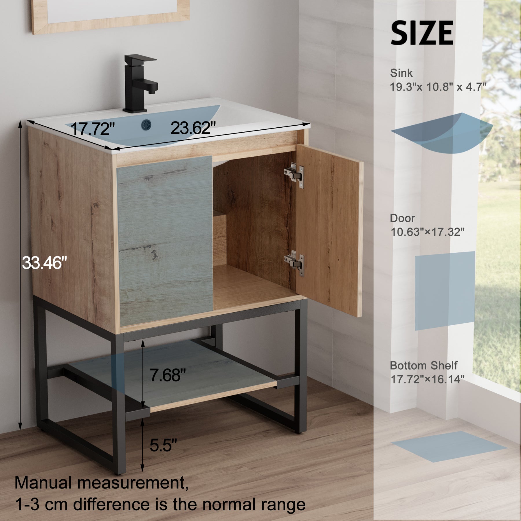 Industrial 24" Bathroom Vanity Combo with Single Undermount Sink and Metal Frame