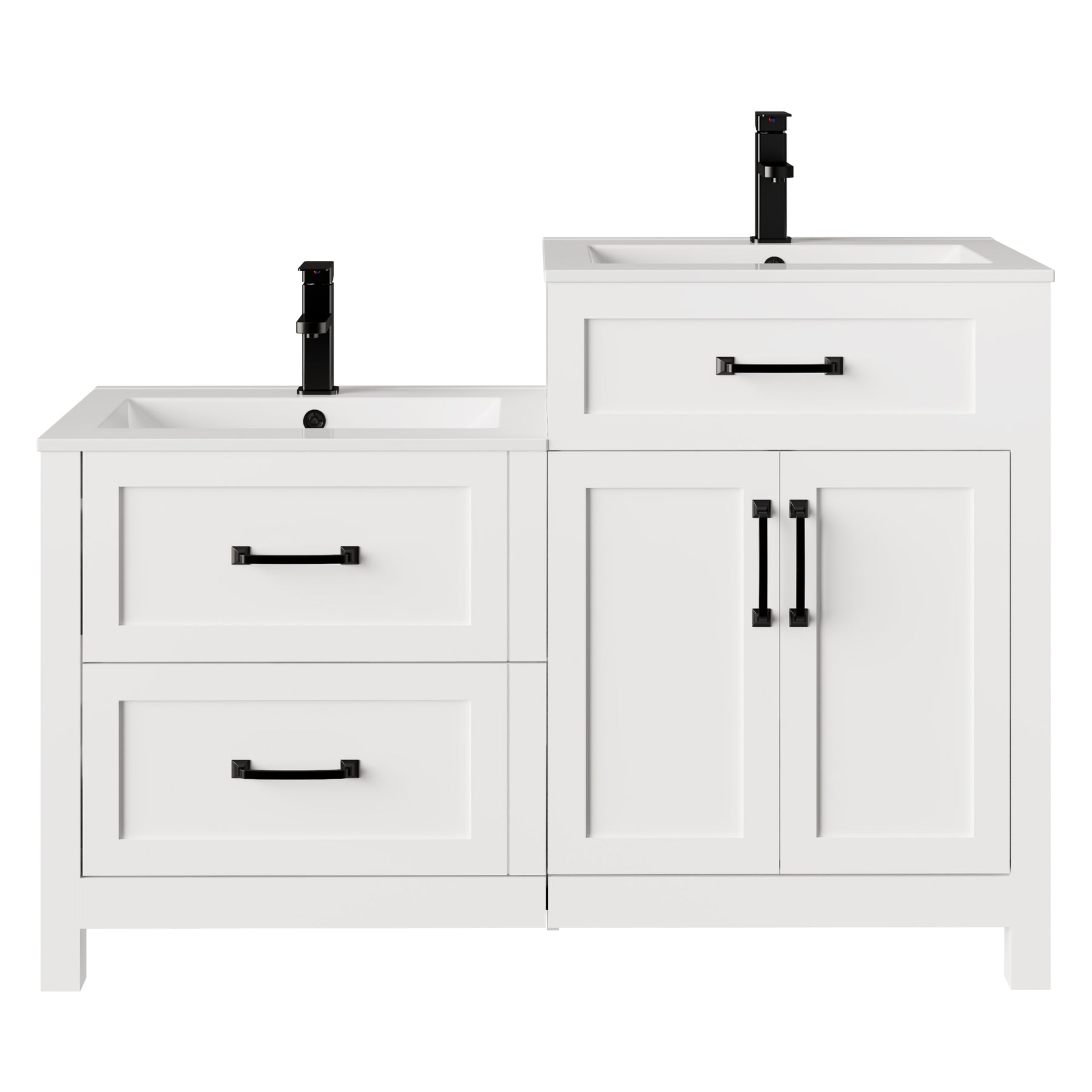 Modern 48" Freestanding Bathroom Vanity Combo with Double Undermount Sinks,Different Heights