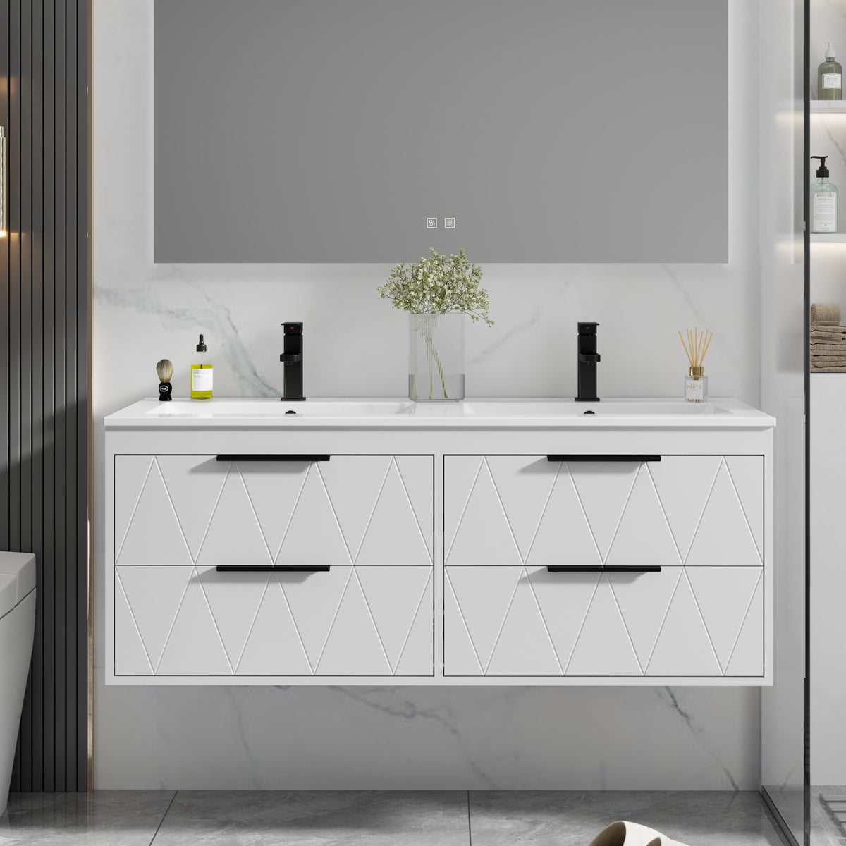 Linear 48" Wall Mounted Bathroom Vanity Combo with Double Undermount Sink