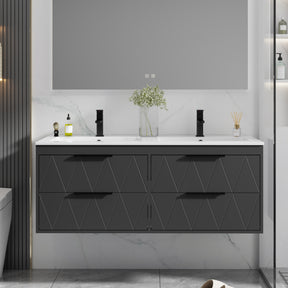 Linear 48" Wall Mounted Bathroom Vanity Combo with Double Undermount Sinks