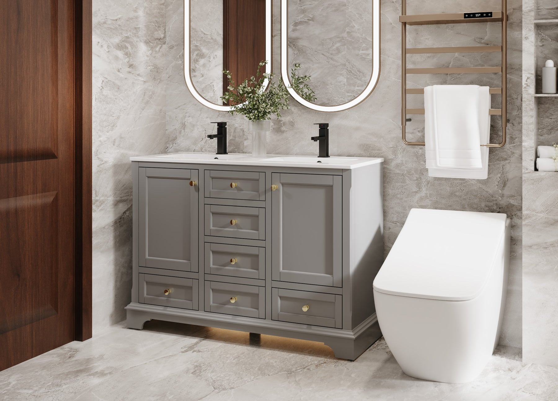 Modern 48" Freestanding Bathroom Vanity Combo with Single Undermount Sink, Arch Style