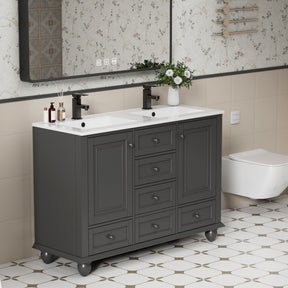 Retro 48" Freestanding Bathroom Vanity Combo with Double Undermount Sinks, French Style