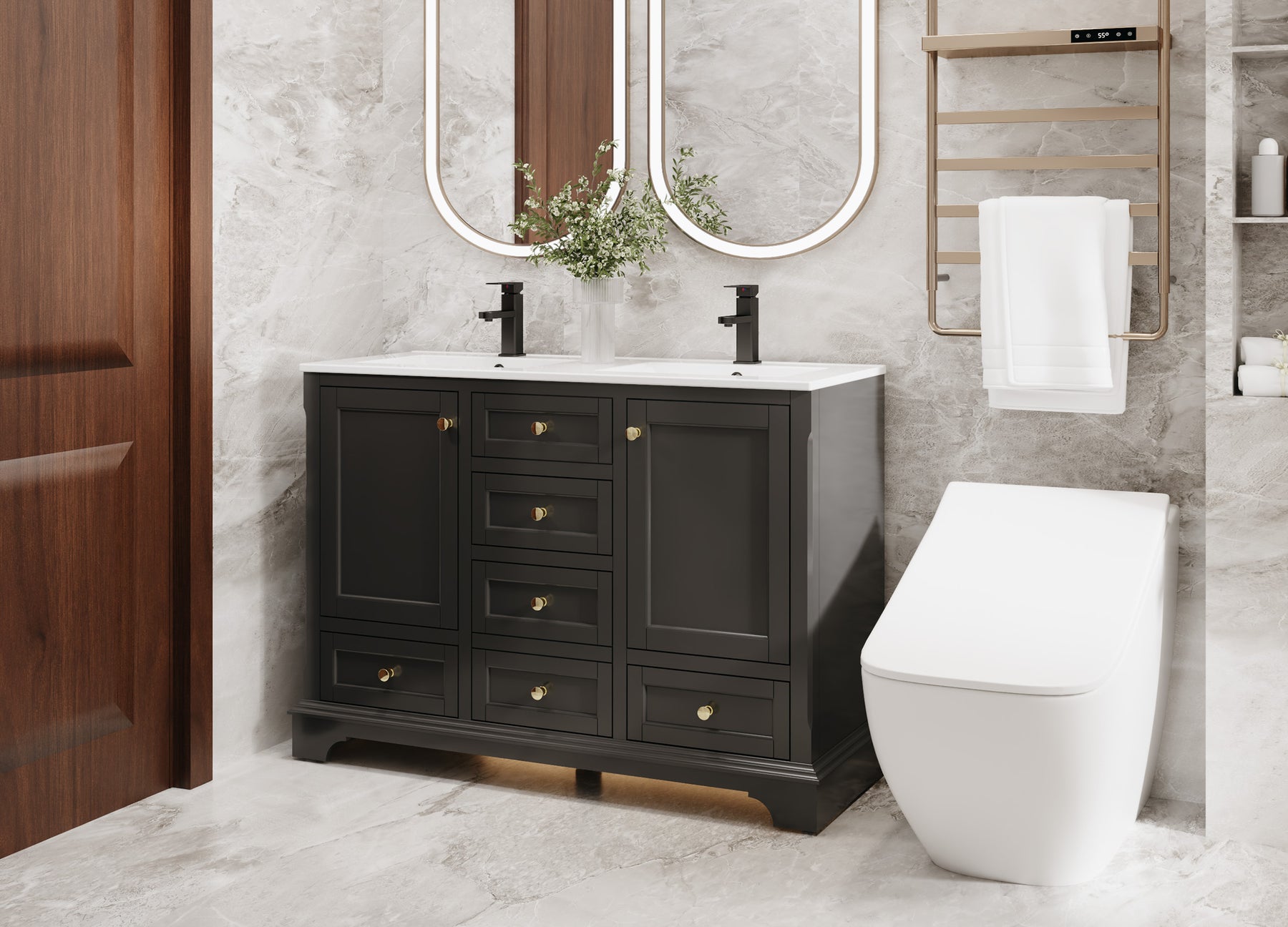 Modern 48" Freestanding Bathroom Vanity Combo with Single Undermount Sink, Arch Style