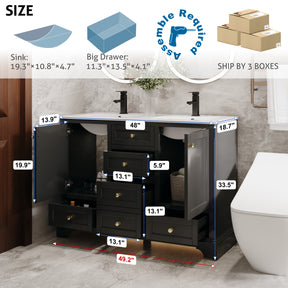 Modern 48" Freestanding Bathroom Vanity Combo with Single Undermount Sink, Arch Style