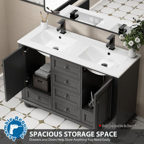 Retro 48" Freestanding Bathroom Vanity Combo with Double Undermount Sinks, French Style