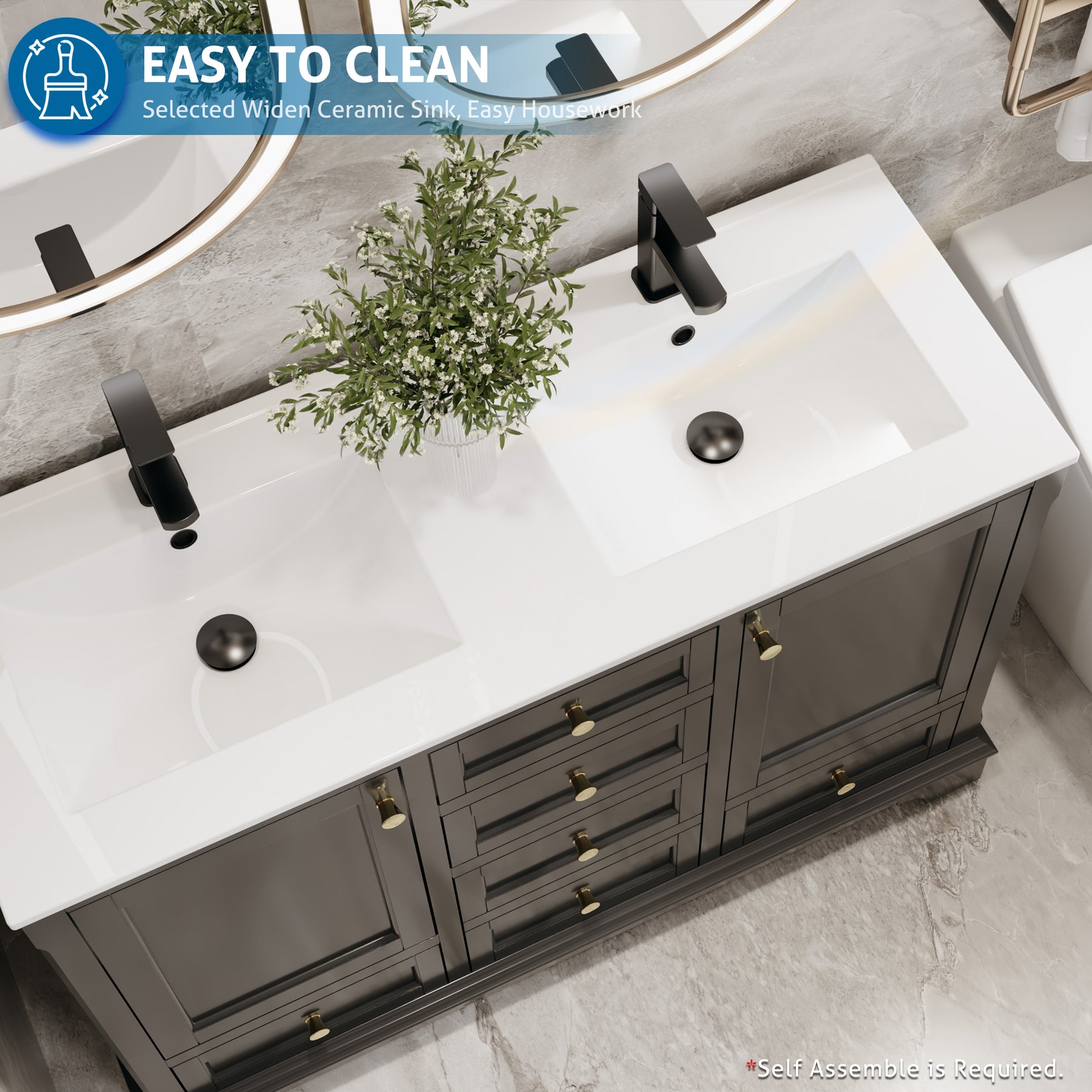 Modern 48" Freestanding Bathroom Vanity Combo with Single Undermount Sink, Arch Style