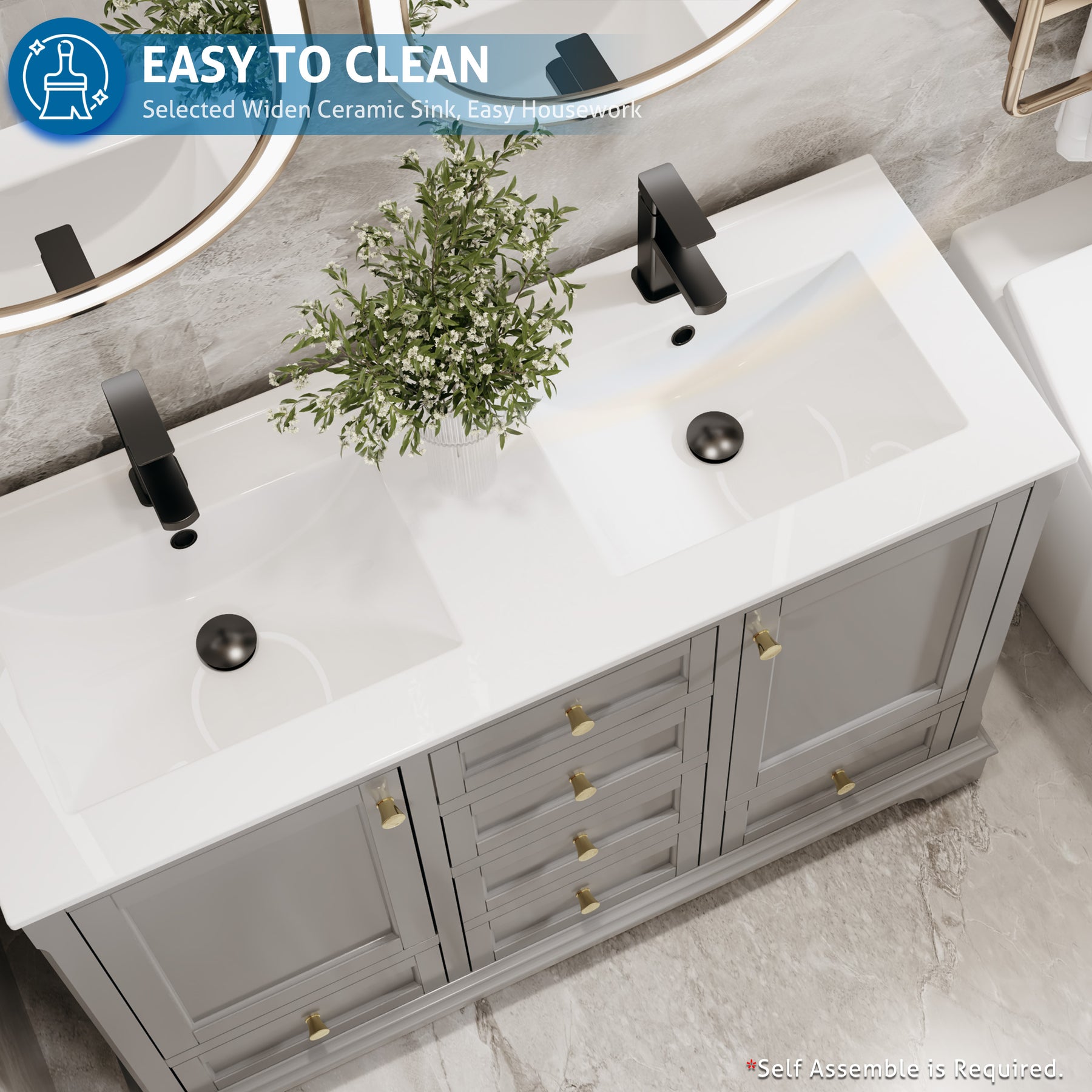 Modern 48" Freestanding Bathroom Vanity Combo with Single Undermount Sink, Arch Style