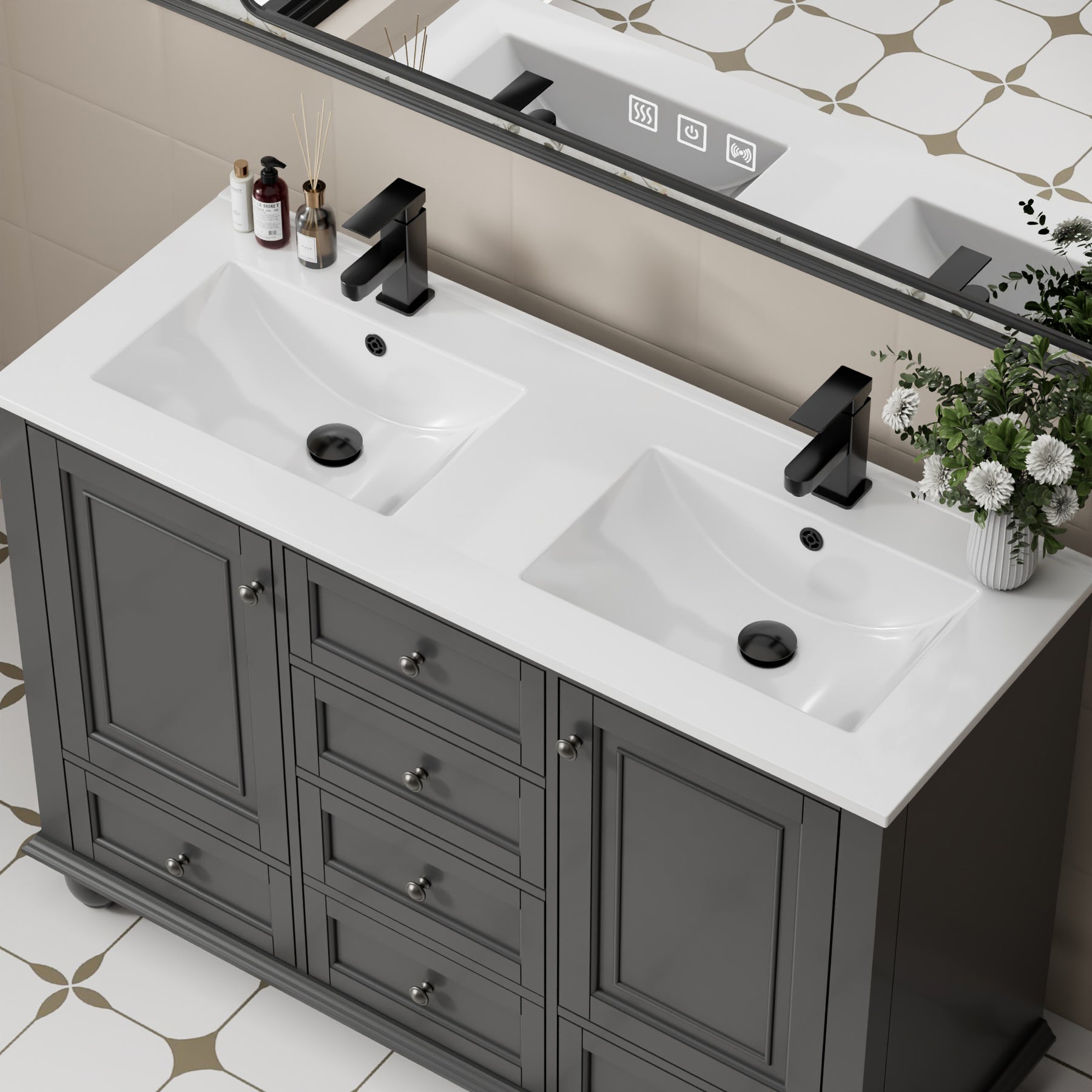 Retro 48" Freestanding Bathroom Vanity Combo with Double Undermount Sinks, French Style