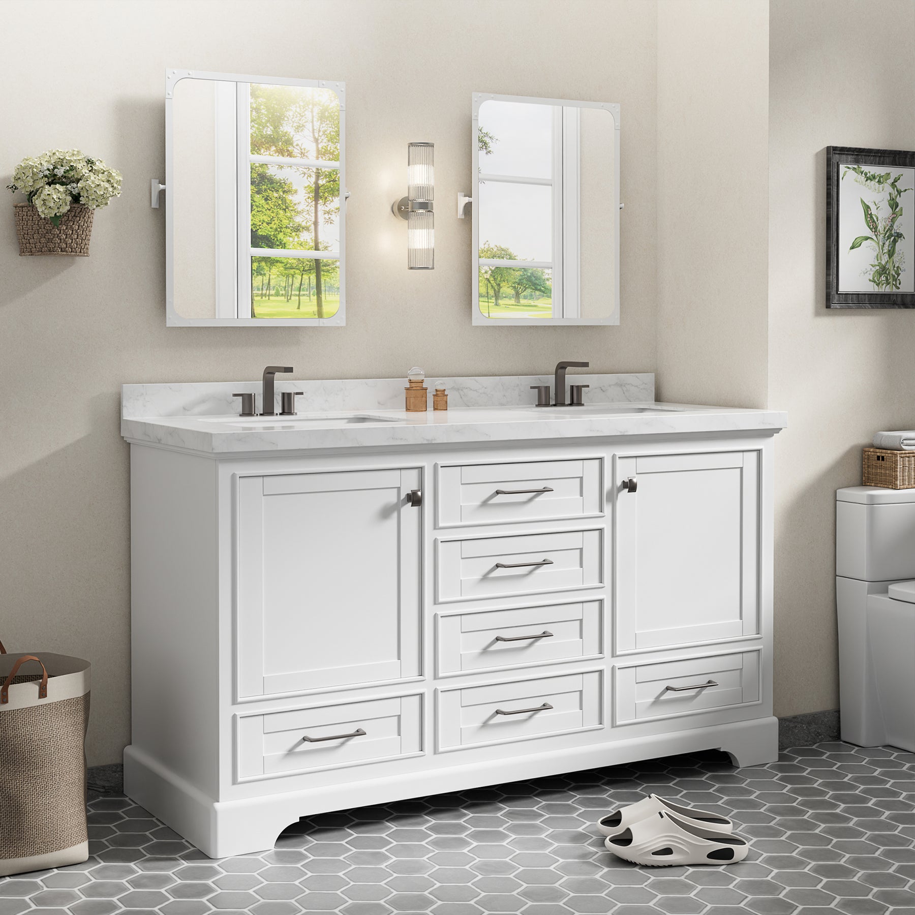 Luxurious  60'' Fully Assembled  Bathroom Vanity with Dual Undermount Sink Combo