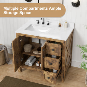 Luxurious 36'' Fully Assembled Bathroom Vanity with Single Undermount Sink Combo,Forked Door