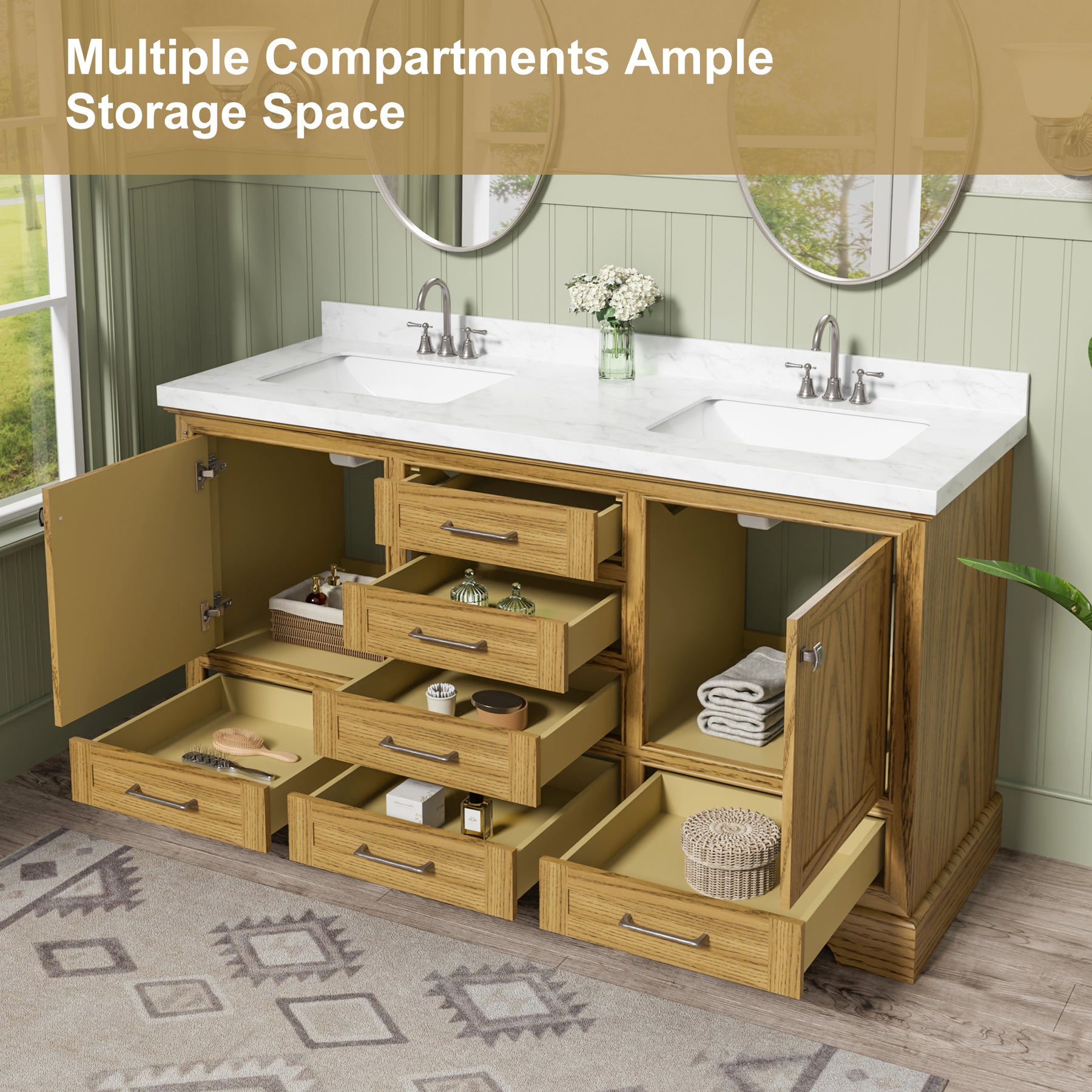 Luxurious  60'' Fully Assembled  Bathroom Vanity with Dual Undermount Sink Combo