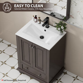 Retro 24" Freestanding Bathroom Vanity Combo with Single Undermount Sink, French Style