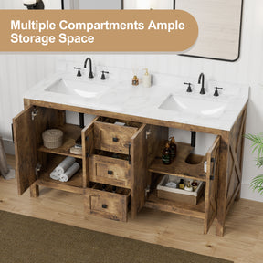 Luxurious 60'' Fully Assembled Bathroom Vanity with Double Undermount Sinks Combo,Forked Door