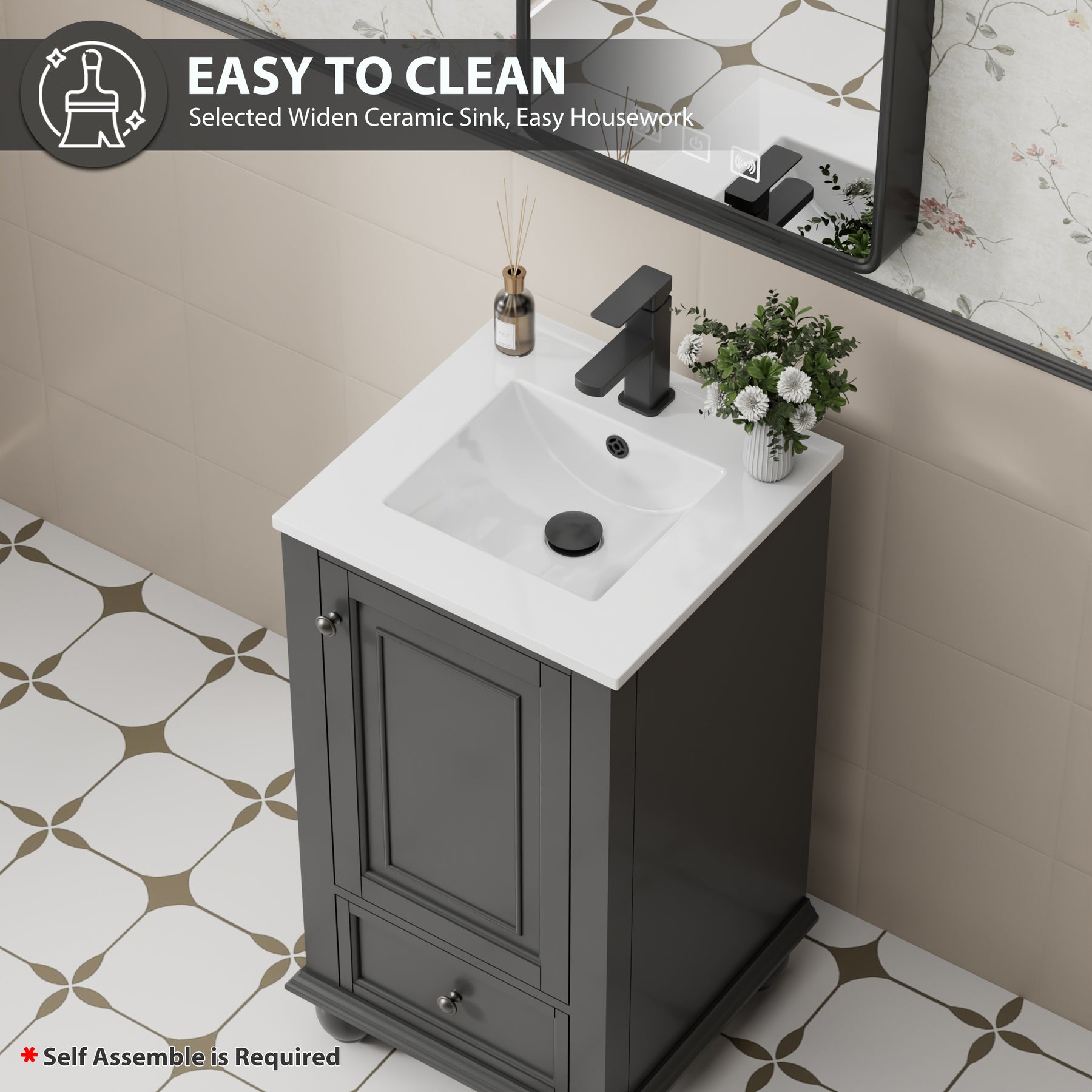 Retro 18" Freestanding Bathroom Vanity Combo with Single Undermount Sink, French Style